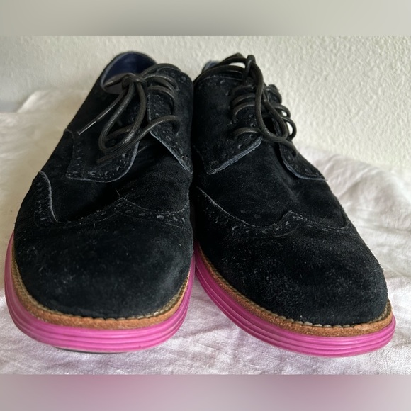 COLE HAAN Mens Lunargrand Pink Black Genuine Leather Suede Wingtip Shoes Sz 11.5 - Picture 2 of 8